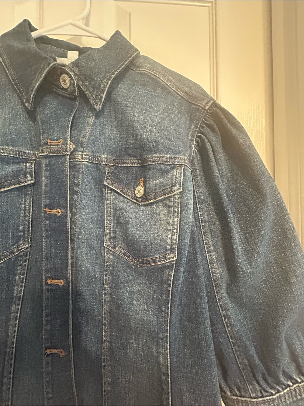 Chico's Blue Denim Jean Jacket with Puff Sleeves - Picture 2 of 12